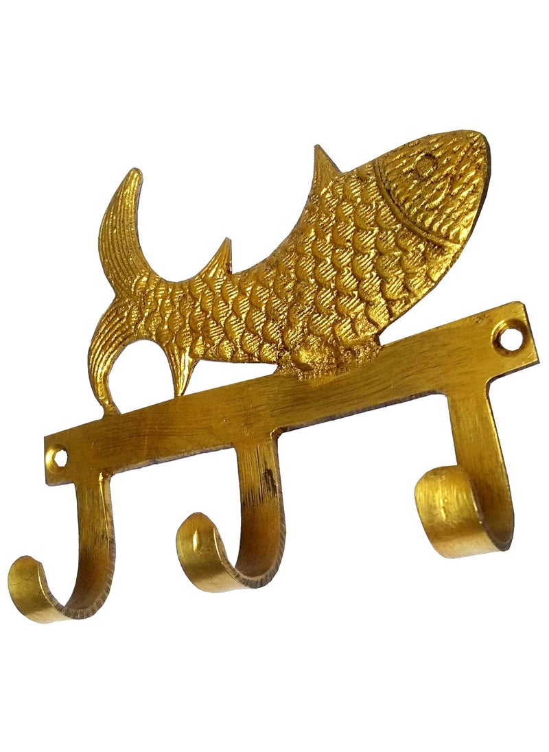Purpledip Purpledip Brass Wall Hooks Fishy Affair Vintage Design Decorative Hanger 11821  - Image 5