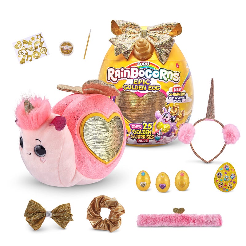 Rainbocorns Epic Golden Egg by ZURU (Snail), Girls Toy Includes Stuffed Animal with 25+ Golden Surprises, with Rings, Stickers, Bows, and More - Girls Gift Idea - Image 1