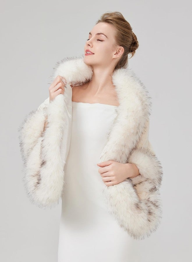 BEAUTELICATE Women's Faux Fur Shawl Warm Stole Wrap Shrug For Winter Wedding Dress Evening Party Plus Size - Image 4