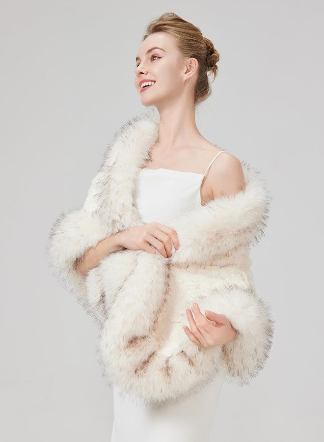 BEAUTELICATE Women's Faux Fur Shawl Warm Stole Wrap Shrug For Winter Wedding Dress Evening Party Plus Size - Image 2