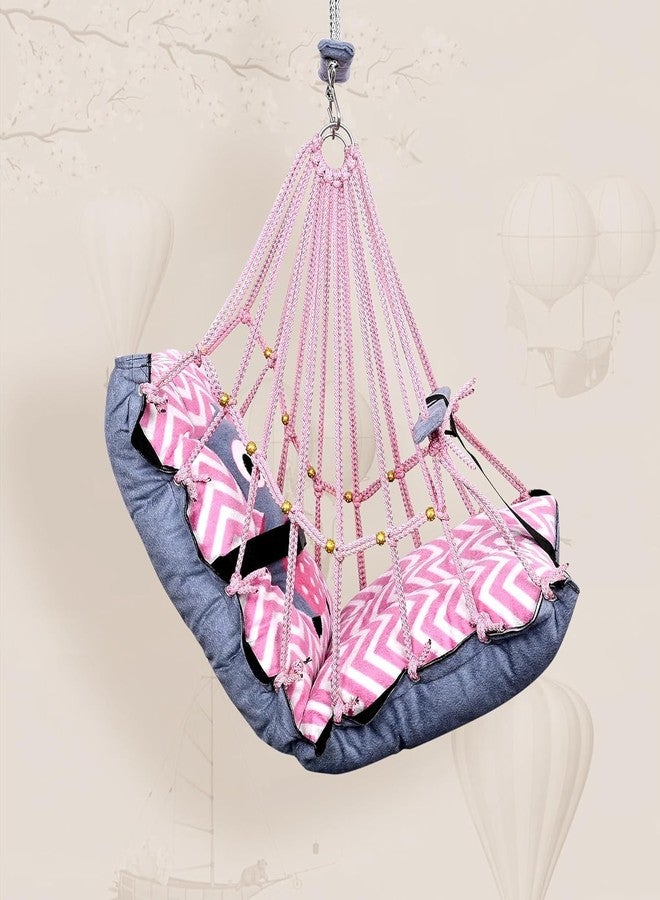 ELLEZZA Cotton Baby Swing for Kids Children Folding and Washable, Child Gift Soft Jhula with Safety Belt Easy to Carry Safety Lock Cradle Chair, Swing for Kids, Home Garden, oonjel (ullu) - Image 5