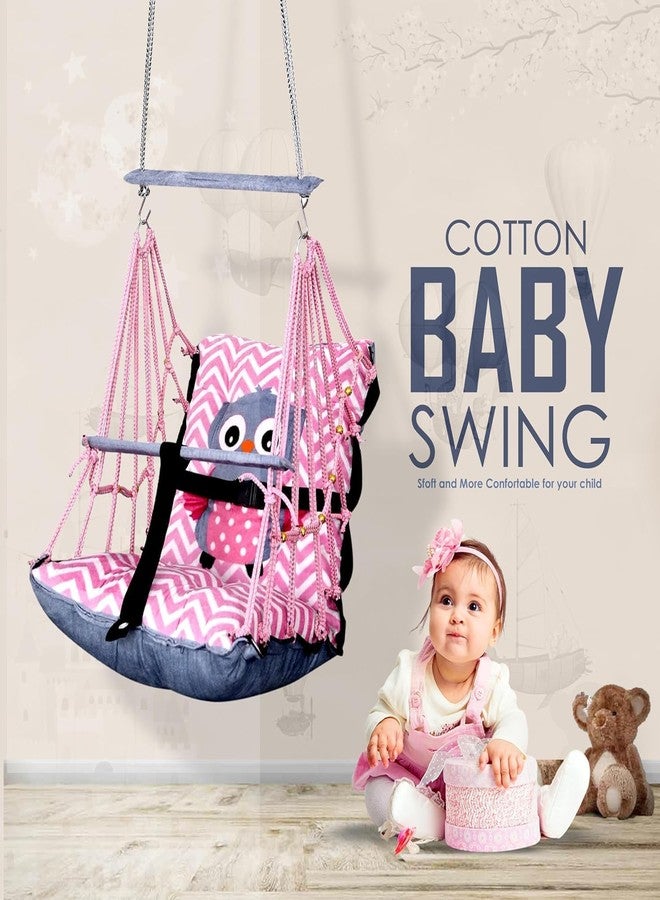 ELLEZZA Cotton Baby Swing for Kids Children Folding and Washable, Child Gift Soft Jhula with Safety Belt Easy to Carry Safety Lock Cradle Chair, Swing for Kids, Home Garden, oonjel (ullu) - Image 2