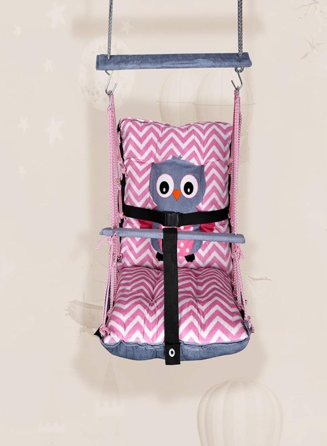 ELLEZZA Cotton Baby Swing for Kids Children Folding and Washable, Child Gift Soft Jhula with Safety Belt Easy to Carry Safety Lock Cradle Chair, Swing for Kids, Home Garden, oonjel (ullu) - Image 1