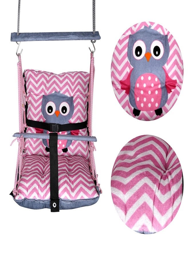 ELLEZZA Cotton Baby Swing for Kids Children Folding and Washable, Child Gift Soft Jhula with Safety Belt Easy to Carry Safety Lock Cradle Chair, Swing for Kids, Home Garden, oonjel (ullu) - Image 4