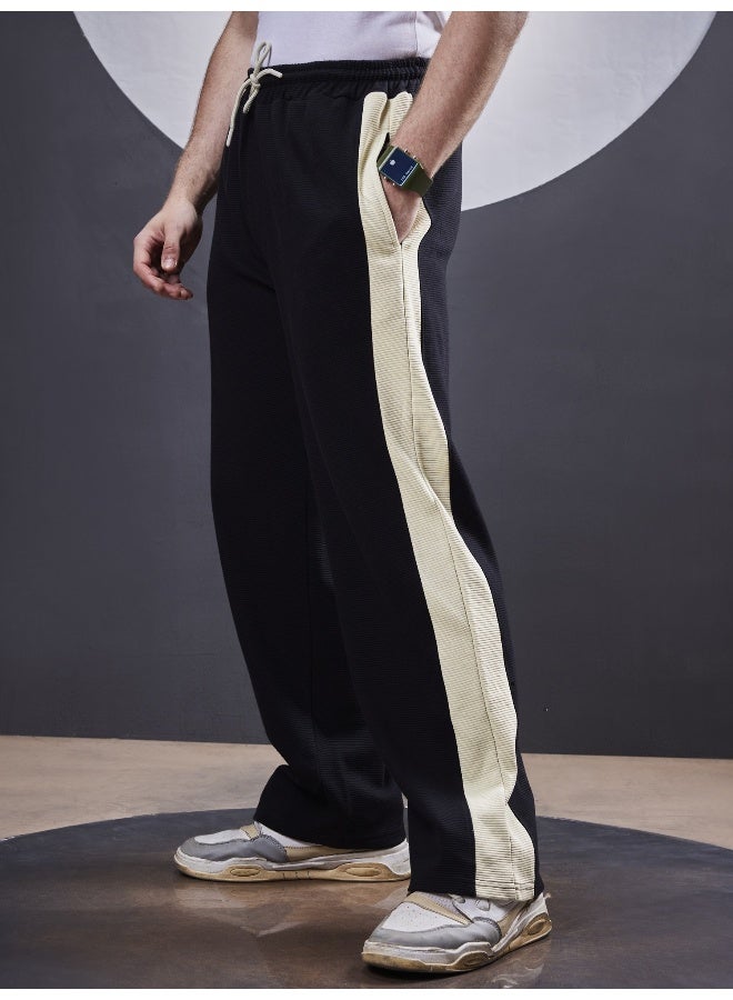 Maniac Maniac Mens ColorBlock Black, Biscuit Loopknit Trackpant  - Image 1