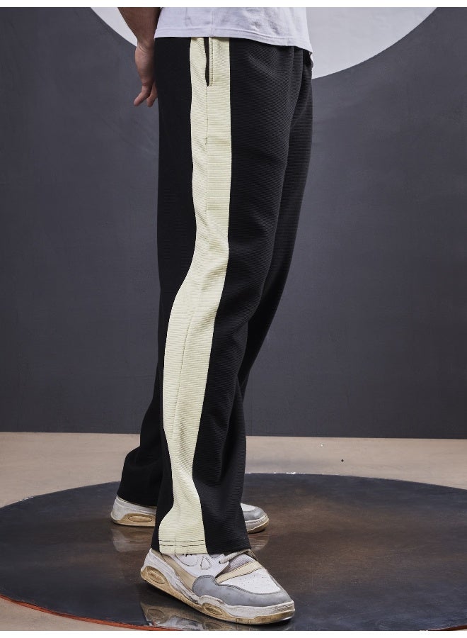 Maniac Maniac Mens ColorBlock Black, Biscuit Loopknit Trackpant  - Image 3