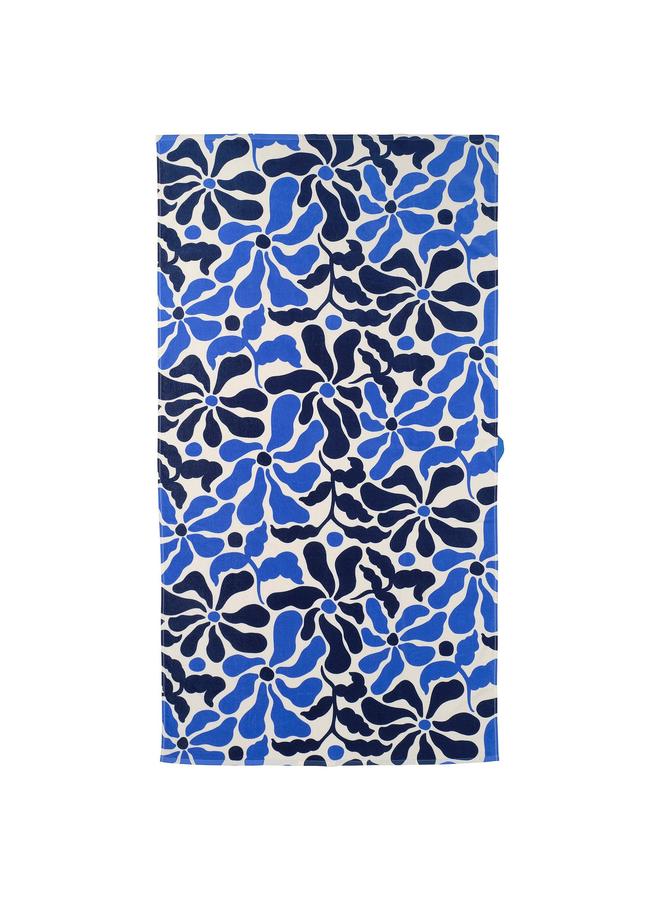 erorex Beach towel, blue/floral pattern, 100x180 cm - Image 1