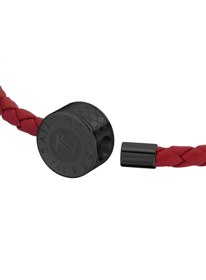 Saint Honore Paris Coin Red Braided Leather Bracelet for Men