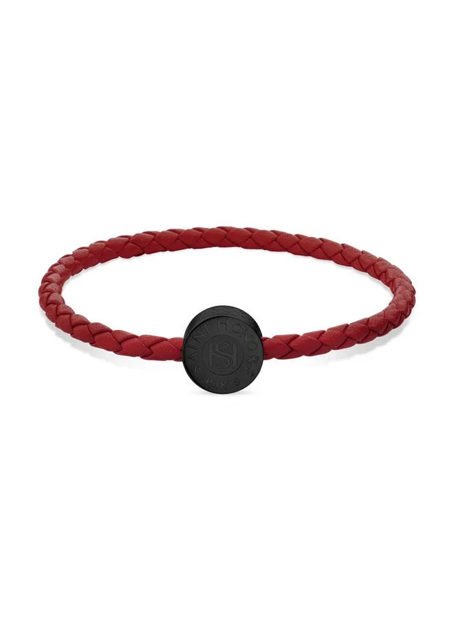 Saint Honore Paris Coin Red Braided Leather Bracelet for Men