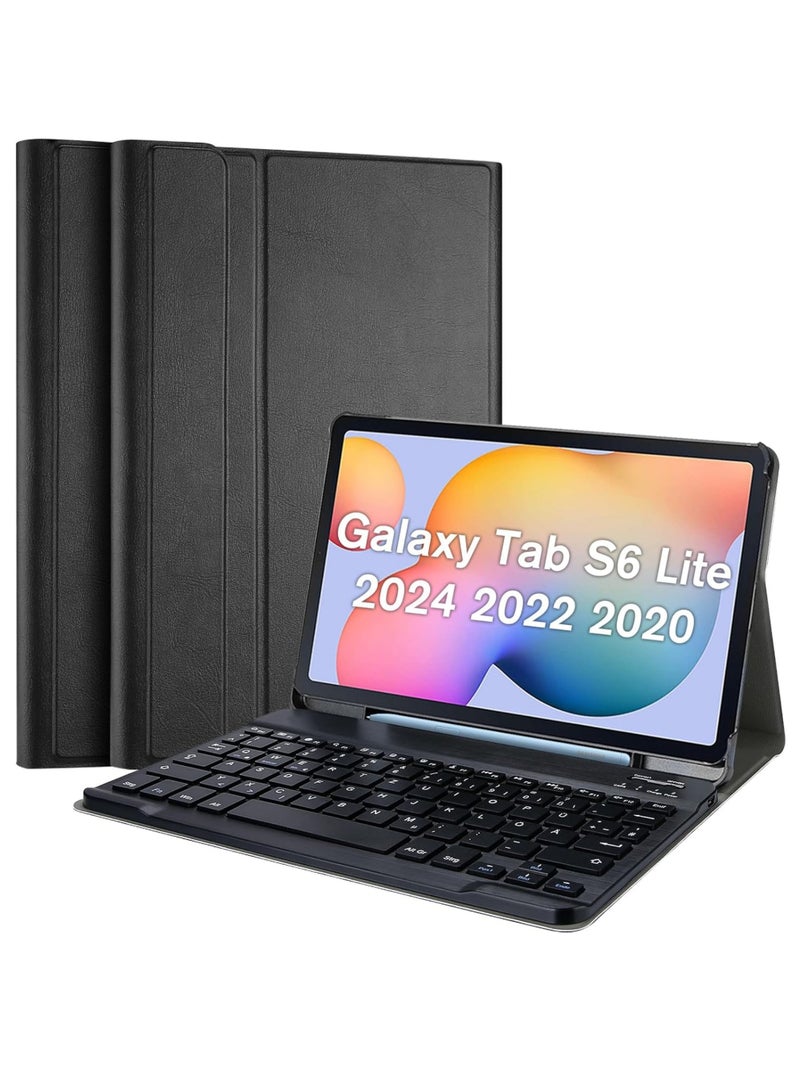 روك بو حافظة لوحة المفاتيح لجهاز Galaxy Tab S6 Lite 10.4 بوصة 2024/2022/2020 غطاء ذكي نحيف وخفيف الوزن مع لوحة مفاتيح لاسلكية لجهاز Galaxy Tab S6 Lite 10.4 بوصة SM-P620 P625 P613 P619 P610 P615 - Image 1