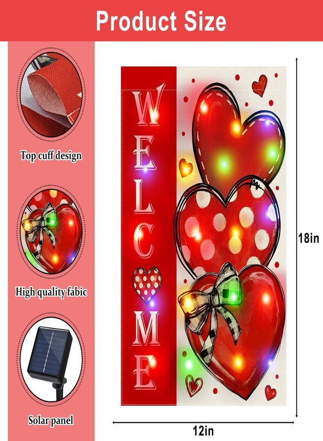 Gosuoa Led Lighted Valentine Garden Flag, 12x18 in Double Sided Hearts Valentine Yard Flag, Solar Valentines Day Decorations Outdoor for Patio Lawn, Home Porch - Image 4