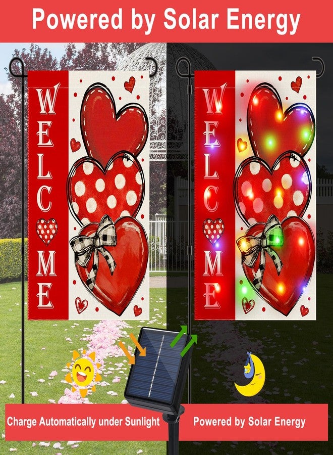 Gosuoa Led Lighted Valentine Garden Flag, 12x18 in Double Sided Hearts Valentine Yard Flag, Solar Valentines Day Decorations Outdoor for Patio Lawn, Home Porch - Image 2