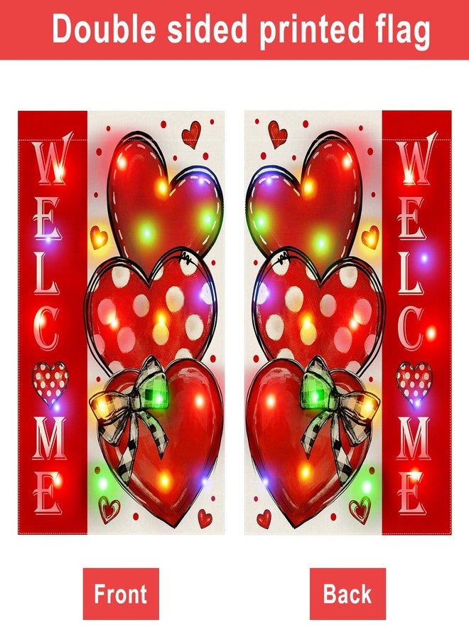 Gosuoa Led Lighted Valentine Garden Flag, 12x18 in Double Sided Hearts Valentine Yard Flag, Solar Valentines Day Decorations Outdoor for Patio Lawn, Home Porch - Image 3