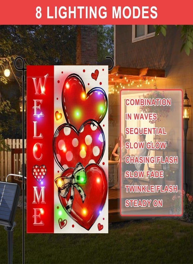 Gosuoa Led Lighted Valentine Garden Flag, 12x18 in Double Sided Hearts Valentine Yard Flag, Solar Valentines Day Decorations Outdoor for Patio Lawn, Home Porch - Image 5