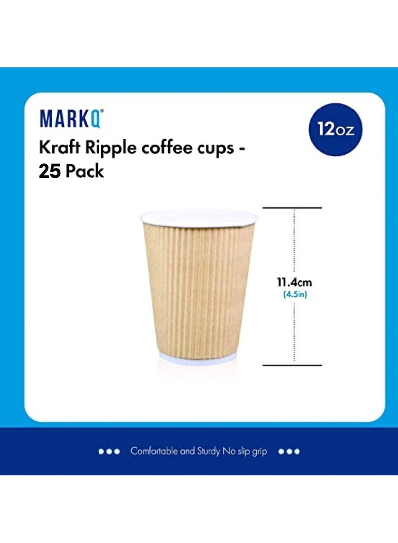 مارك [500 كوب] فناجين قهوة معزولة باللون البني سعة 12 أونصة | أكواب صديقة للبيئة للاستعمال مرة واحدة | أكواب ورقية مموجة للمشروبات الساخنة | كوب شاي - Image 2