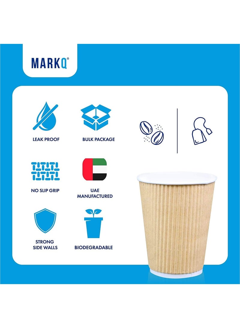 مارك [500 كوب] فناجين قهوة معزولة باللون البني سعة 12 أونصة | أكواب صديقة للبيئة للاستعمال مرة واحدة | أكواب ورقية مموجة للمشروبات الساخنة | كوب شاي - Image 3