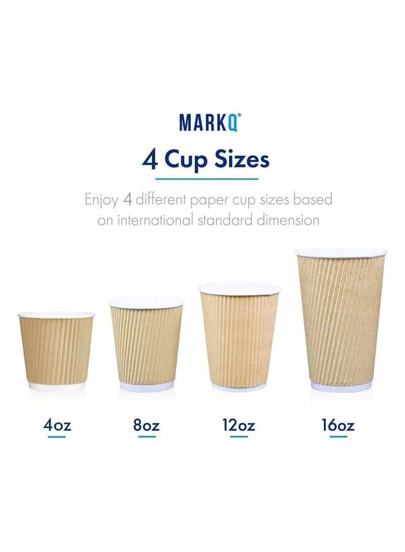 مارك [500 كوب] فناجين قهوة معزولة باللون البني سعة 12 أونصة | أكواب صديقة للبيئة للاستعمال مرة واحدة | أكواب ورقية مموجة للمشروبات الساخنة | كوب شاي - Image 4