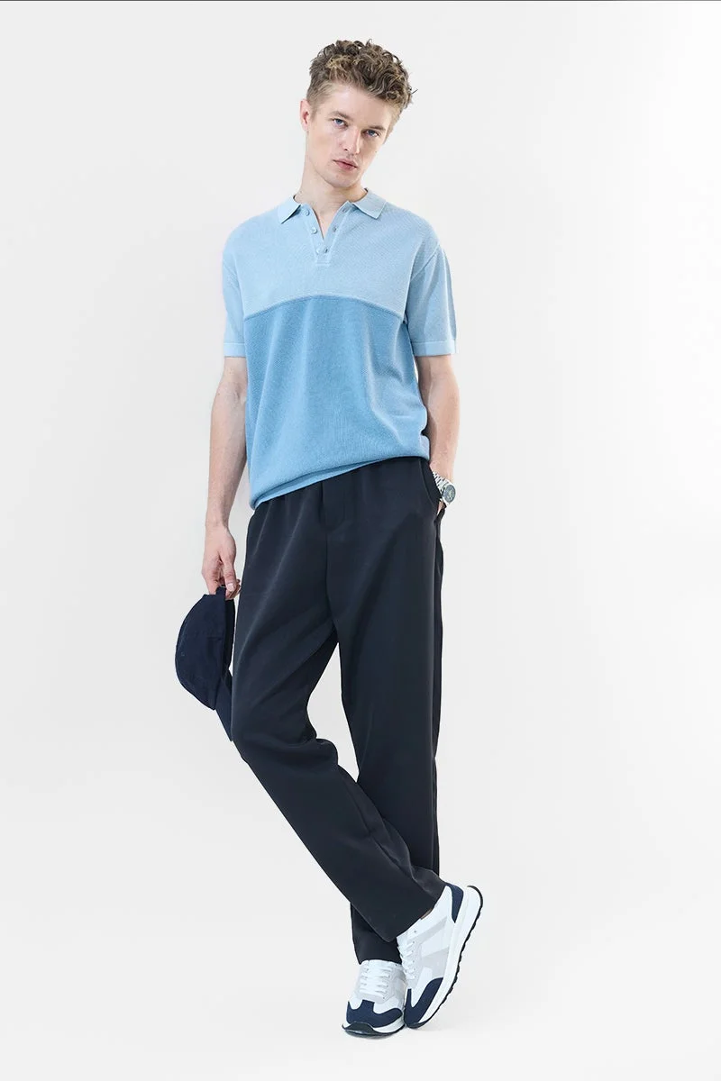 SNITCH Pastel Blue Colour Blocked Half Sleeve Slim Fit T-Shirt