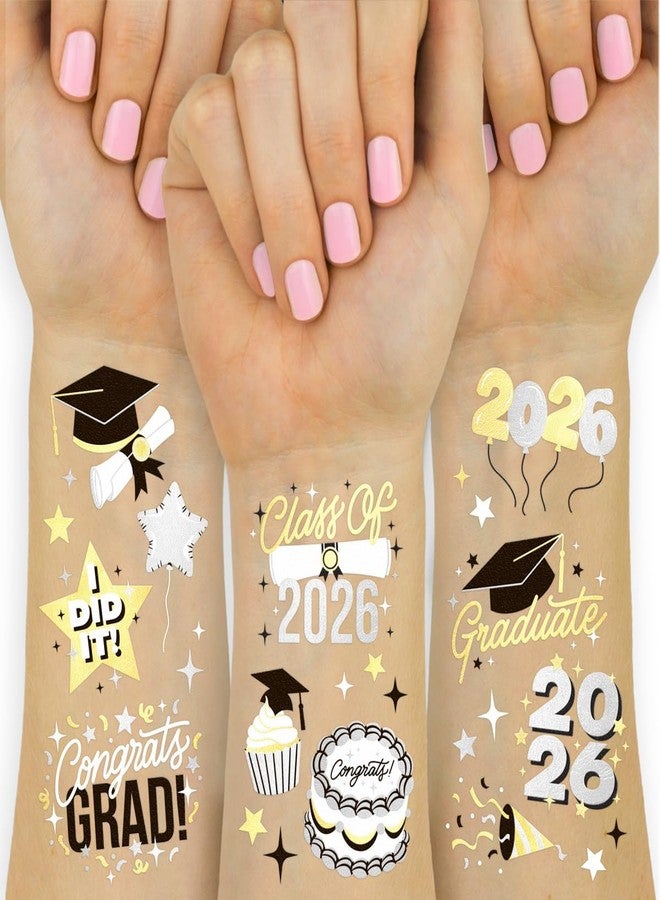 xo, Fetti 2026 Graduation Temporary Tattoos - 48 Foil Styles | New Grad Party Decorations, College Graduate Girls Accessory, High School Senior Gift, Graduation Cap Tassel Decor, Congrats Grad Favor - Image 1