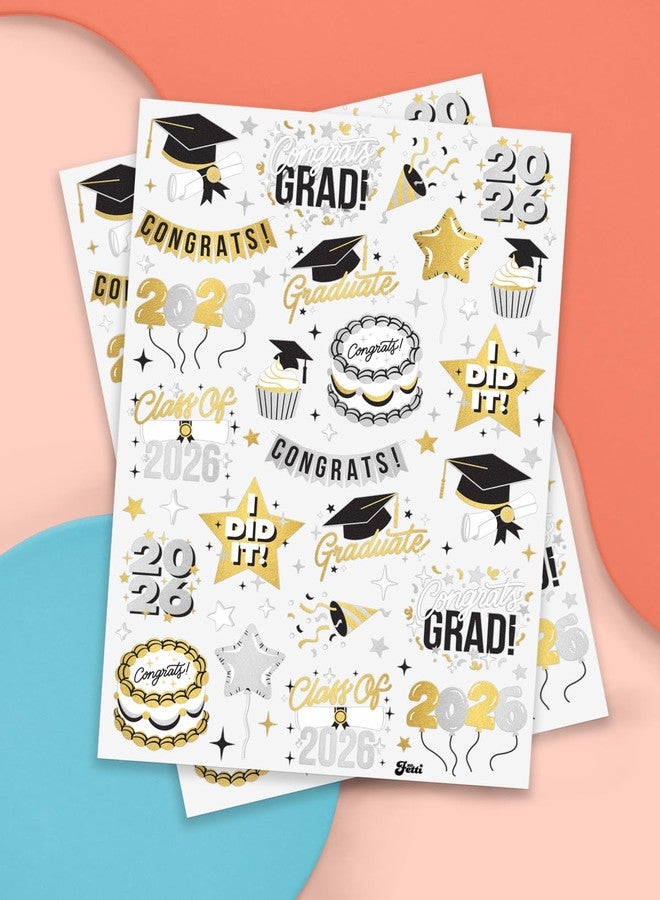 xo, Fetti 2026 Graduation Temporary Tattoos - 48 Foil Styles | New Grad Party Decorations, College Graduate Girls Accessory, High School Senior Gift, Graduation Cap Tassel Decor, Congrats Grad Favor - Image 2