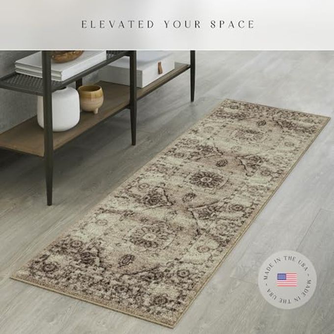 Maples Rugs Distressed Lexington Non Slip Runner Rug For Hallway Entry Way Floor Carpet [Made in USA], 2 x 6, Brown/Neutral - Image 2