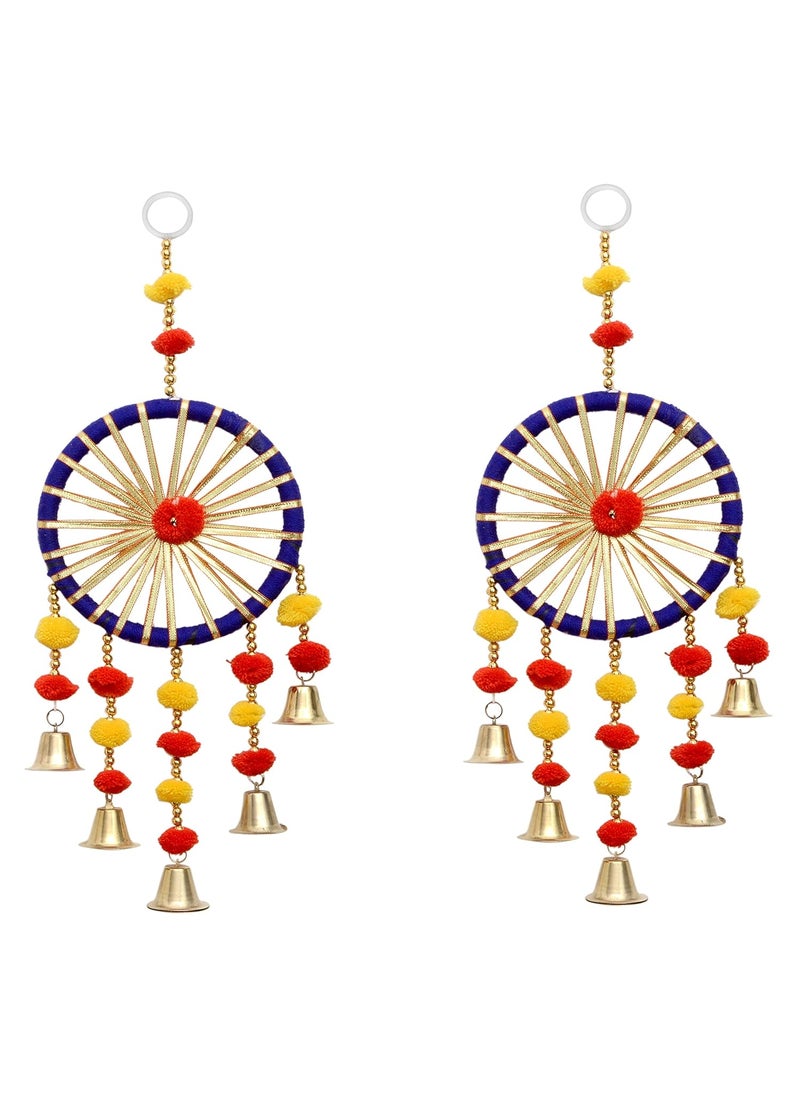 DHANAK Dhanak Large Rajasthani Handcrafted DoorWallHanging Dream Catcher Latkan Toran for HomeOfficeBoutique_Pompoms Bells Gota_Multicolor_48x18cm 2  - Image 1