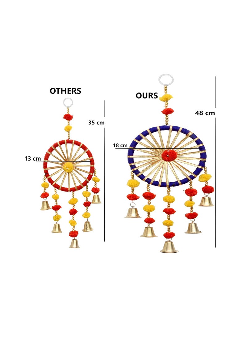 DHANAK Dhanak Large Rajasthani Handcrafted DoorWallHanging Dream Catcher Latkan Toran for HomeOfficeBoutique_Pompoms Bells Gota_Multicolor_48x18cm 2  - Image 2