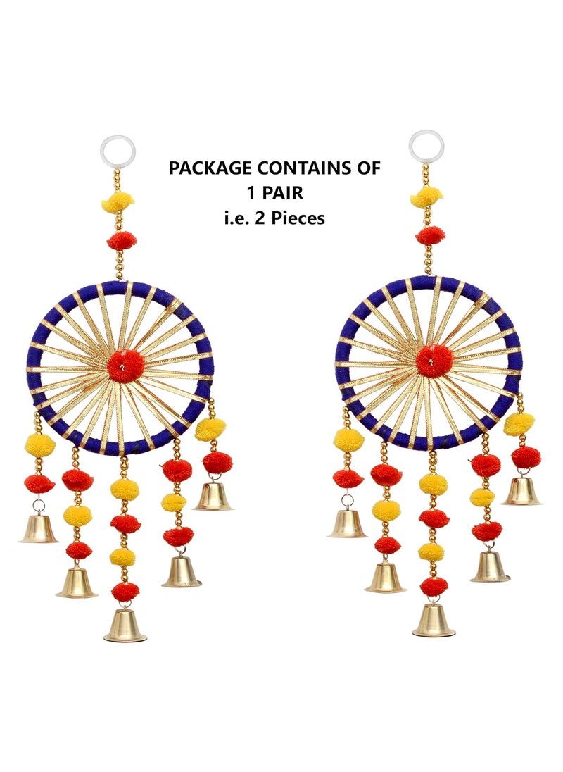 DHANAK Dhanak Large Rajasthani Handcrafted DoorWallHanging Dream Catcher Latkan Toran for HomeOfficeBoutique_Pompoms Bells Gota_Multicolor_48x18cm 2  - Image 4