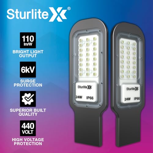Sturlite Asteor 24W LED Street Light| Cool White 6500K Color Temperature LED Street Lamp| IP66 Waterproof Surge Protection Focus Light for Garage, Parking, Garden, Playground & Sidewalks - (Pack of 2) - Image 3