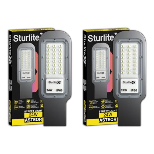 Sturlite Asteor 24W LED Street Light| Cool White 6500K Color Temperature LED Street Lamp| IP66 Waterproof Surge Protection Focus Light for Garage, Parking, Garden, Playground & Sidewalks - (Pack of 2) - Image 1