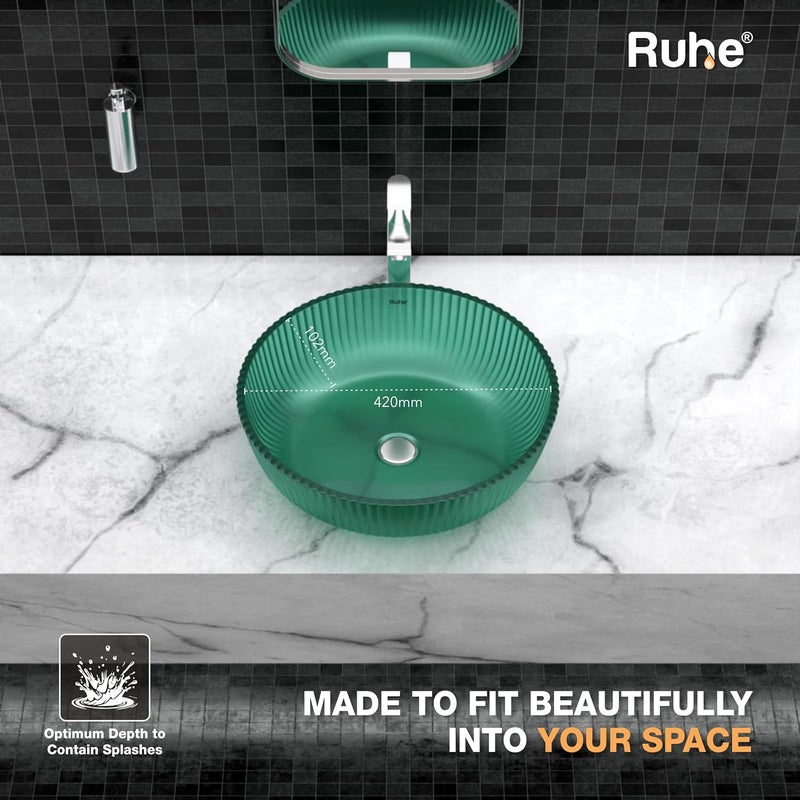 Ruhe Jade Glass Green Translucent Round Tabletop Wash Basin Vessel Sink for Bathroom Vanity Stylish Durable Countertop Installation - Image 5