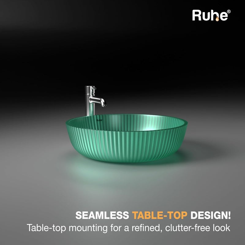 Ruhe Jade Glass Green Translucent Round Tabletop Wash Basin Vessel Sink for Bathroom Vanity Stylish Durable Countertop Installation - Image 4