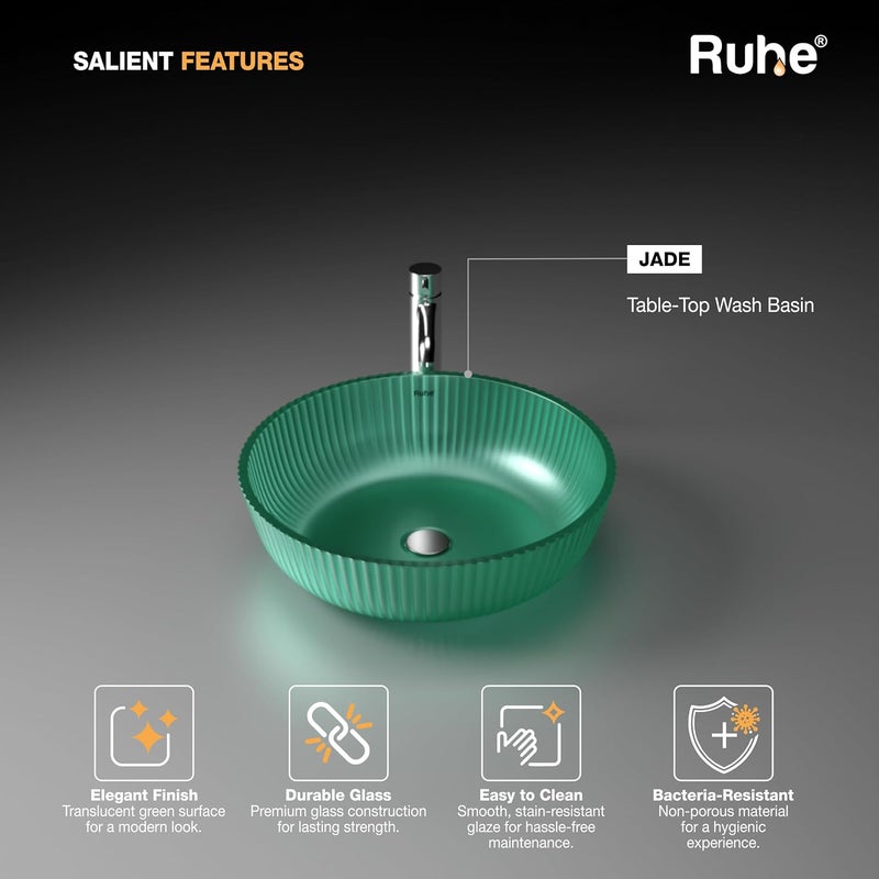 Ruhe Jade Glass Green Translucent Round Tabletop Wash Basin Vessel Sink for Bathroom Vanity Stylish Durable Countertop Installation - Image 3