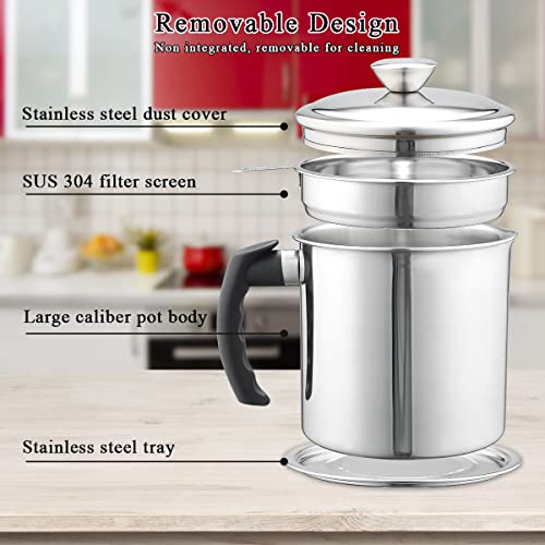 Kyraton Bacon Grease Container With Strainer, 48 oz Stainless Steel Oil Container, Pot Fat Storage With Lid, Easy Grip Handle Suitable For Storing Frying Oil And Cooking Grease 1. Silver - Image 5
