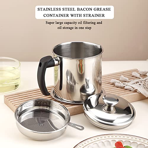 Kyraton Bacon Grease Container With Strainer, 48 oz Stainless Steel Oil Container, Pot Fat Storage With Lid, Easy Grip Handle Suitable For Storing Frying Oil And Cooking Grease 1. Silver - Image 3