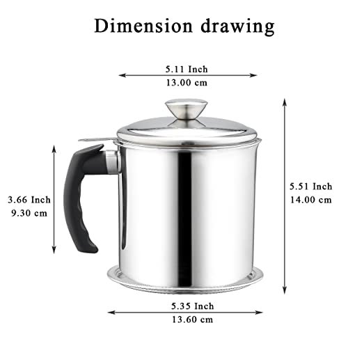 Kyraton Bacon Grease Container With Strainer, 48 oz Stainless Steel Oil Container, Pot Fat Storage With Lid, Easy Grip Handle Suitable For Storing Frying Oil And Cooking Grease 1. Silver - Image 2