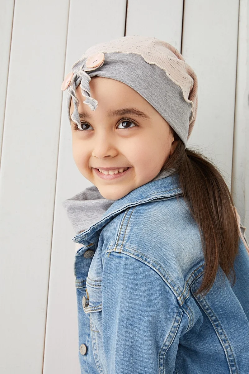 بيبيجيز Gray Powder Stringed Children's Baby Hat Beanie Soft Cotton Combed Cotton