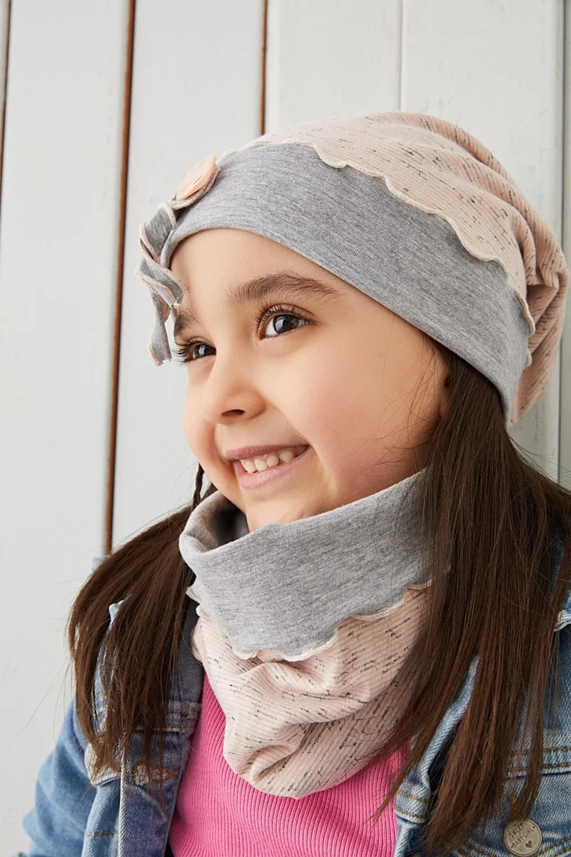 بيبيجيز Gray Powder Stringed Children's Baby Hat Beanie Soft Cotton Combed Cotton