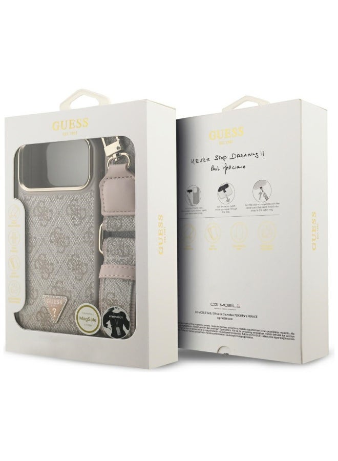 GUESS Guess 4G Triangle Logo & Big Strap Metal Buttons MagSafe case for iPhone 17 Pro Max pink - Image 1