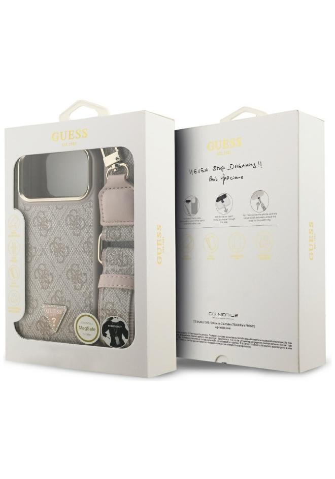 جس جراب Guess 4G Triangle Logo & Big Strap Metal Buttons MagSafe لهاتف iPhone 17 Pro Max باللون الوردي - Image 1