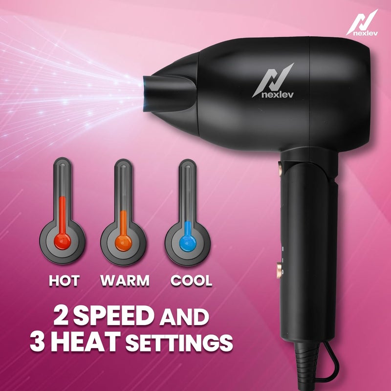 nexlev Hair Dryer For Women| Foldable| 1500 Watts| Cool Shot| 3 Heat & 2 Speed Settings| Overheat Protection| Concentrator Nozzle| Salon-Style Blow Dry| Just Style (Hd-02 Women), Black & Copper - Image 3