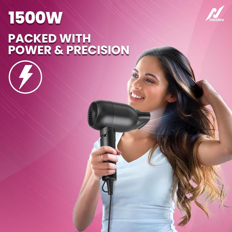 nexlev Hair Dryer For Women| Foldable| 1500 Watts| Cool Shot| 3 Heat & 2 Speed Settings| Overheat Protection| Concentrator Nozzle| Salon-Style Blow Dry| Just Style (Hd-02 Women), Black & Copper - Image 2