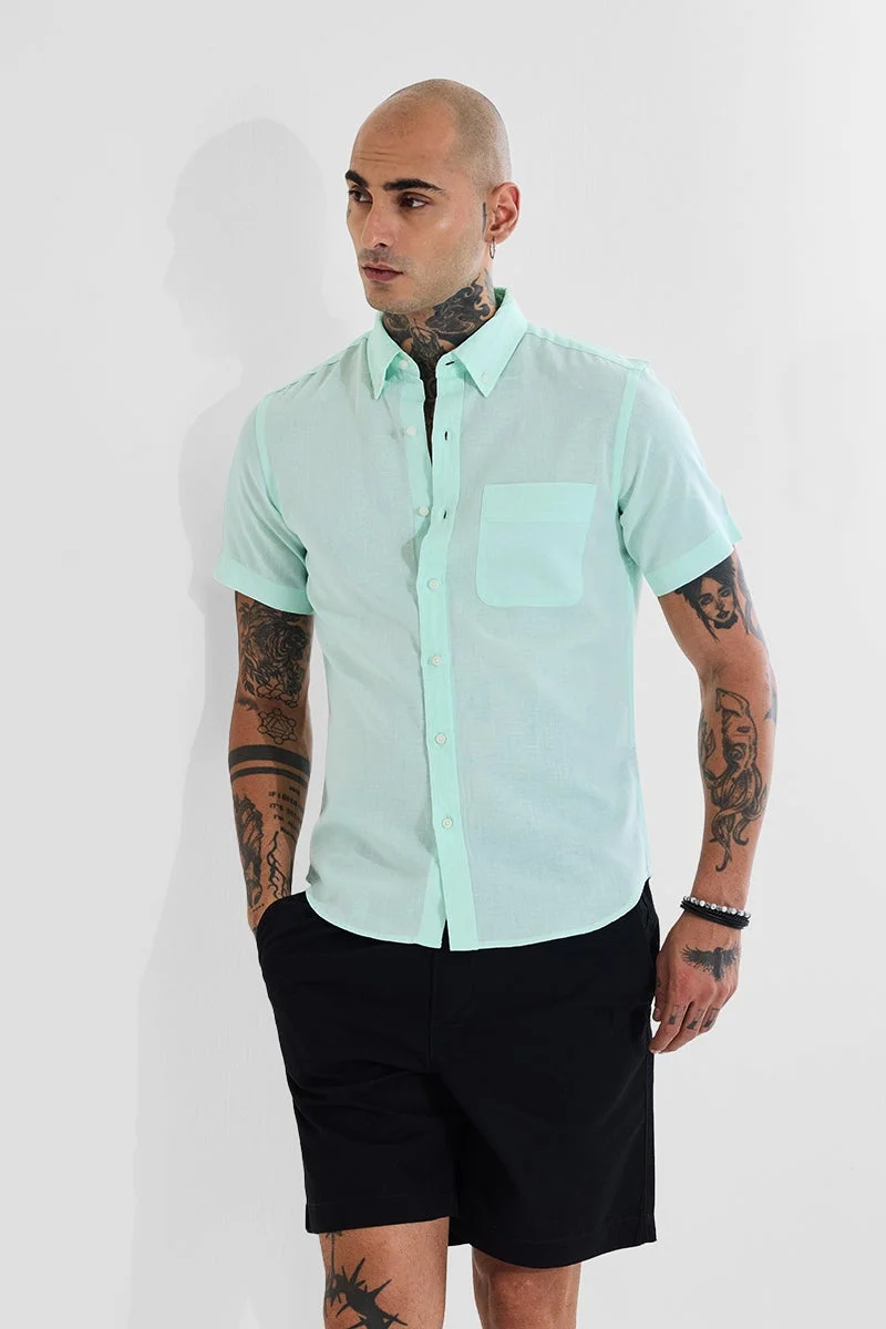 سنيتش قميص كتان مدمج بالنعناع بقصة ضيقة