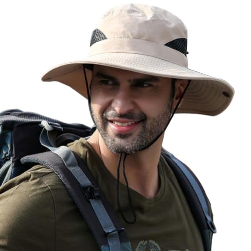 Massmot Polyester Sun Hat for Men, Wide Brim Summer Protection Cap, Round Cap for Men, Beach Fishing Hat for Hiking, Fishing, Gardning, Travel (Khaki) - Image 1