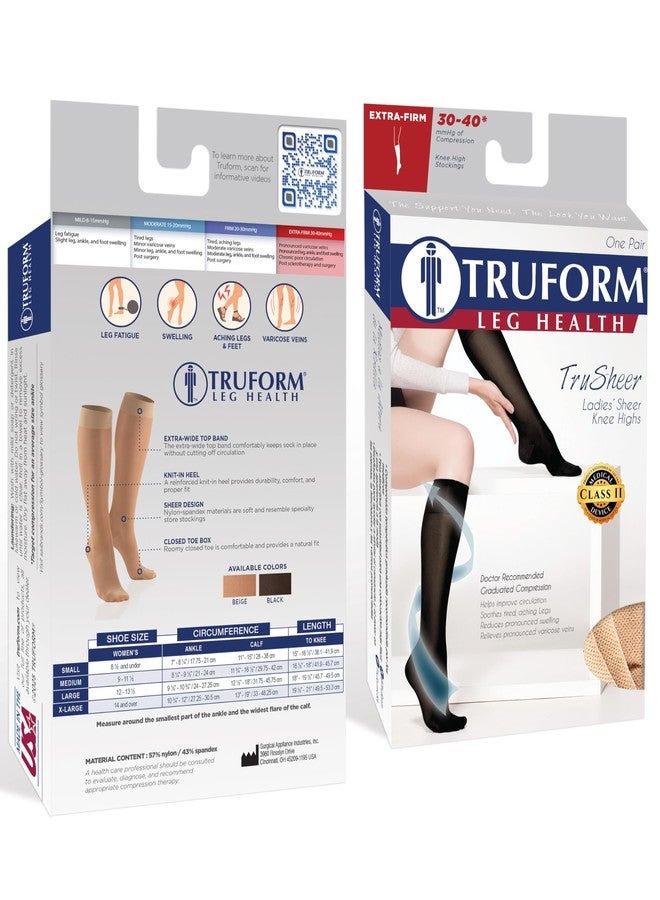 Truform Sheer Compression Stockings, 30-40 mmHg, Women's Knee High Length, 30 Denier, Beige, Small - Image 3