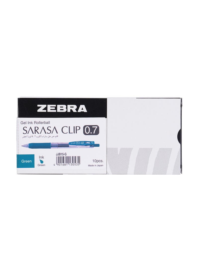 زيبرا ساراسا كليب أقلام جل 0.7 ملم , للكتابة السلسة , الرسم , تدوين الملاحظات , كتابة المذكرات , عبوة من 10 أقلام خضراء - Image 1