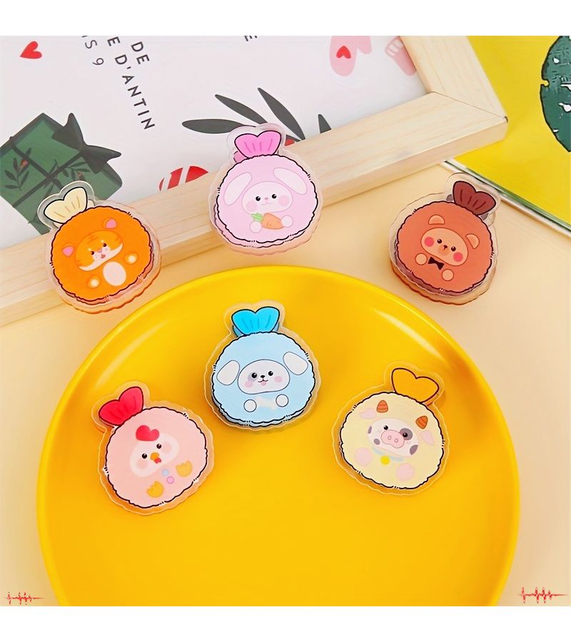 Cartoon Cute Animal PP Double Sided Colorful Shrimp Ball Shaped Student Office Storage Paper Test Note Multi Functional Sealed Clips 5pcs - Image 1