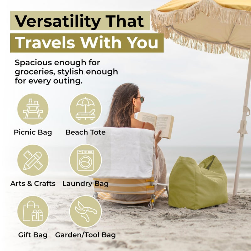 VeraMia Canvas Grocery Bag 3pc Jumbo Set with Real Pockets, Long Shoulder Strap and Short Handle. Reusable Shopping Bags for Groceries Heavy Duty, Foldable, Washable, Grocery Tote Bag (Avocado Green) - Image 5
