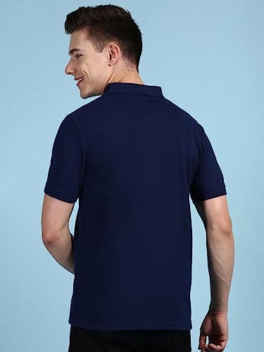 Lux Cozi Men's Pack of 1 Ink Blue Regular Fit Polo Neck Half Sleeve Solid Casual T-Shirt (Size : Medium)_COZI_2121_INKBU_M_1PC - Image 3