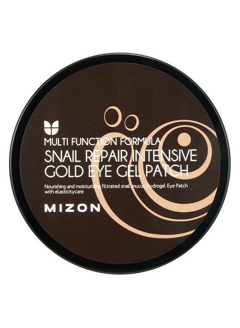 MIZON SNAIL REPAIR GOLD EYE GEL PATCH x 60 Korean skincare 24K Gold Eye Patches Anti Dark Circles and Anti Aging  Snail Mucin Extract Nourishes &Illuminates the under Eye Area - Image 1